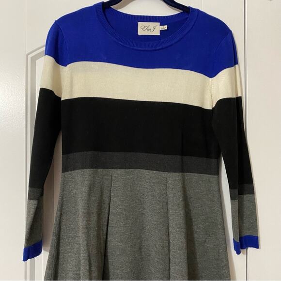 ELIZA J Womens Dress Small Striped Sweater  Fit Flare Color Block Long Sleeves - Picture 3 of 9